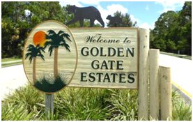 A sign that says welcome to golden gate estates.