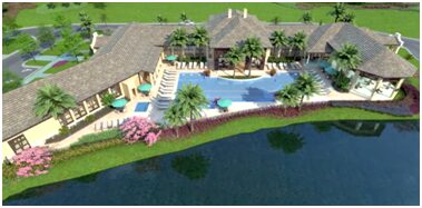 A rendering of the resort pool and grounds.